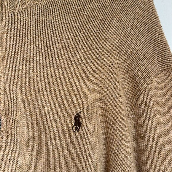 Ralph Lauren Men Women Unisex knit pullover Brown Zip-Up quarter zip Sweater LG - Picture 4 of 8